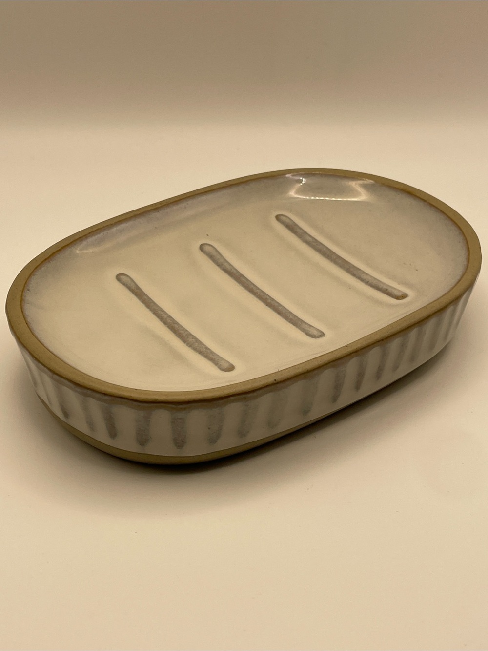 Hearth & Hand with Magnolia Stoneware Soap Dish with Tan Rim
